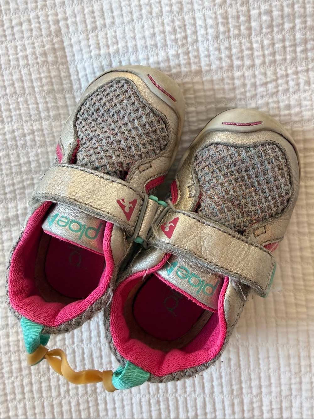 pediped silver & Pink Kids Velcro Sneakers